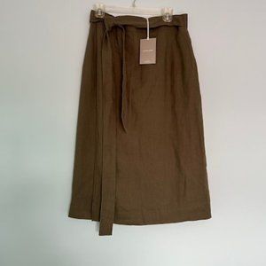 Everlane NWT Olive Linen Wrap Skirt Size 8